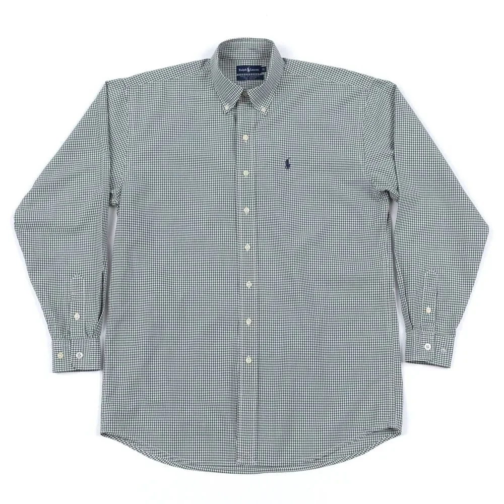 Vtg Polo Ralph Lauren Shirt Mens XL‎ Green Plaid Gingham Check Button Down EUC